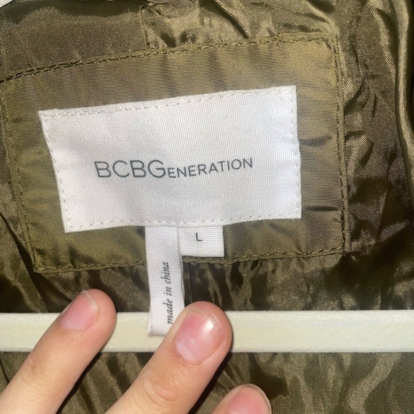 Olive puffer jacket trench coat jacket zip up cargo - Picture 8 of 10